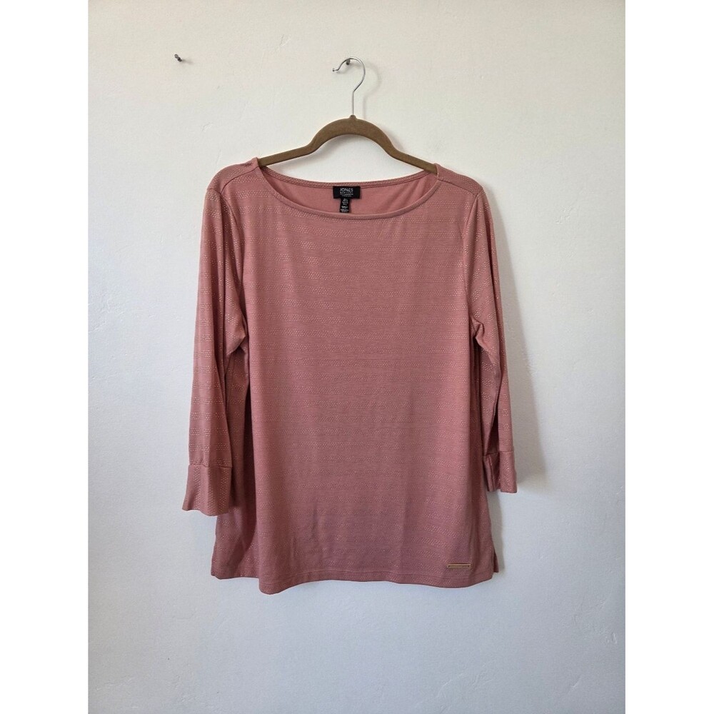 Jones New York Dusty Pink Knit Top Stretchy Soft Textured Comfy Basic Large
